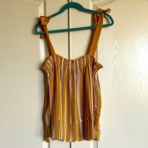 Bobeau Mustard striped grosgrain ribbon tank top 1X NEW‎ with tag